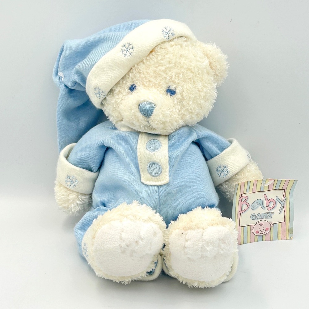 Vintage Baby Ganz Bear PJs Plush Stuffed Animal Snowflake Pajamas 9" White New
